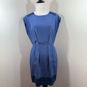 Rebecca Taylor Dress Silk Size 2 Blue Sleeveless Pleated Pintuck Women’s